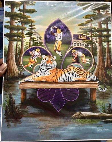 LSU-Themed Bayou Scene Football Painting/Print