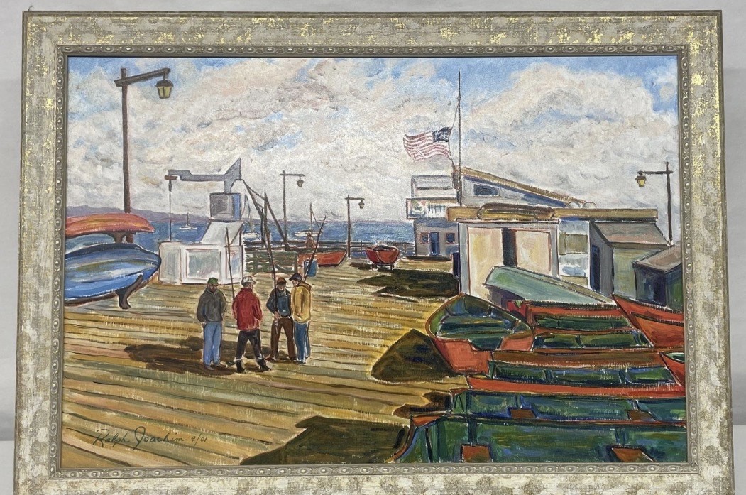 Submitted photo of Wharf scenery painting, signed 'Ralph Joachim 9/01' (not authenticated)