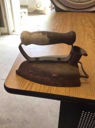 Antique Cast Iron Sad Iron with Wooden Handle
