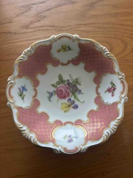 Scalloped Porcelain Pedestal Bowl with Floral and Gilt Decoration