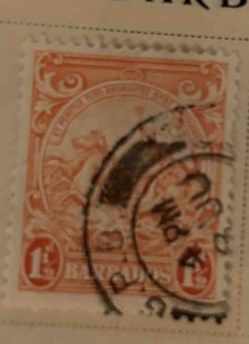 Barbados 1 Pence Seaweed & Trident Stamp (Used)