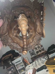 Carved Wooden Elephant Head Wall Hanging