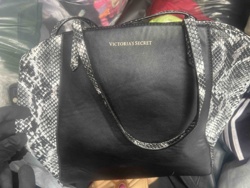 Victoria's Secret Black and Snakeskin Print Tote Bag