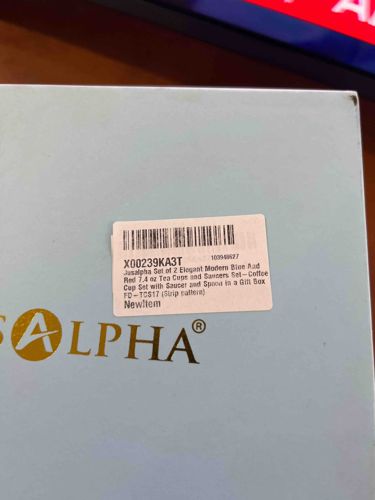 Jusalpha Set of 2 Elegant Modern Blue and Red 7.4 oz Tea Cups and Saucers Set