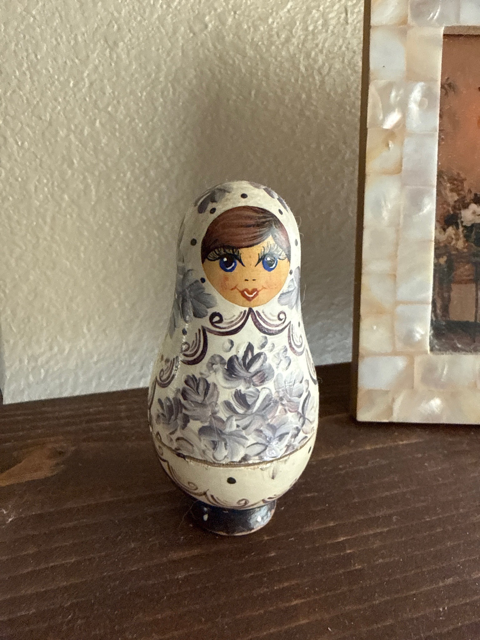 Vintage Gzhel-Style Russian Matryoshka Nesting Doll