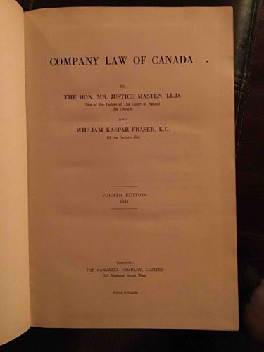 Company Law of Canada, Fourth Edition, 1941