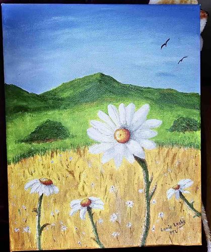 Daisy Field Landscape Painting by Lorie Leahy