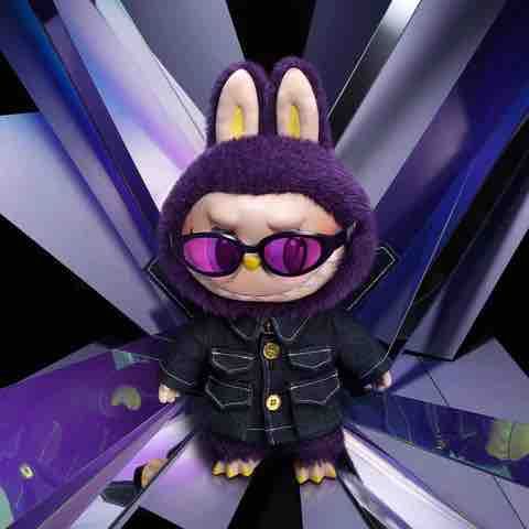 Purple Bunny-Hooded Plushie with Black Jacket and Purple Sunglasses