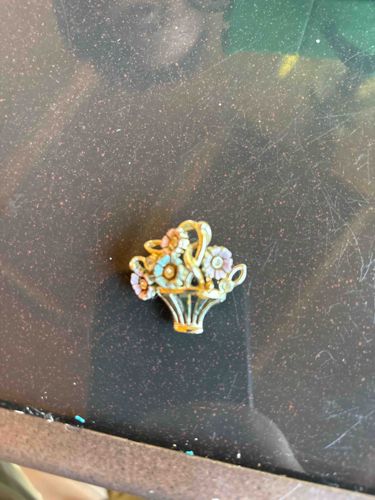Vintage Enamelled Flower Basket Brooch