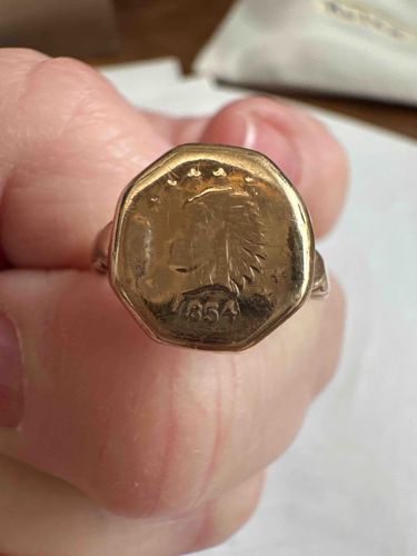 Octagonal 1854 Indian Head Coin-Inspired Gold Ring