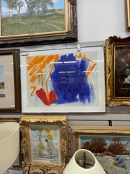 Abstract Expressionist Art Print with Blue, Orange, and Red Heart