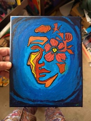 Abstract Face and Floral Canvas Painting