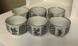 Set of Six Japanese Blue and White Tea Cups