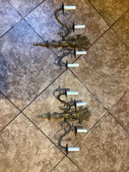 Pair of Ornate Gilt and Patinated Metal Four-Light Sconces