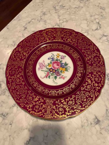 Lustrous Maroon and Gold Floral Decorative Plate