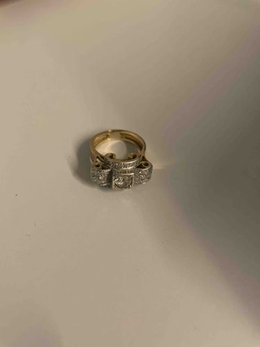 Three-Row Pave Diamond Ring with Yellow Gold Band