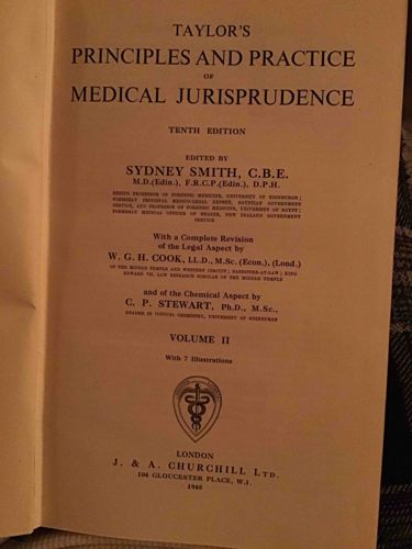Taylor's Principles and Practice of Medical Jurisprudence, Tenth Edition, Volume II (1948)