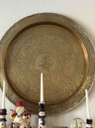 Engraved Brass Wall Plaque or Tray with Shou Symbol