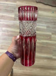 Ruby Red Cut-to-Clear Crystal Vase