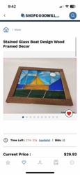 Stained Glass Boat Design Wood Framed Decor