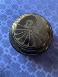 Black Etched Pottery Bowl with Kokopelli and Feather/Fan Motif