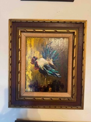 Framed Impasto Oil Painting of a Rooster