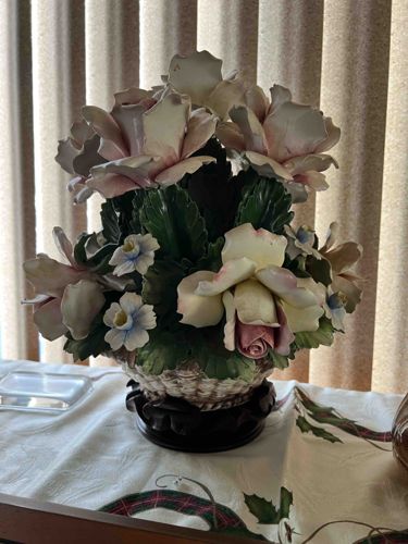 Capodimonte Porcelain Floral Arrangement in Basket