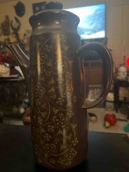 Vintage Brown Ceramic Coffee Pot with Floral Design