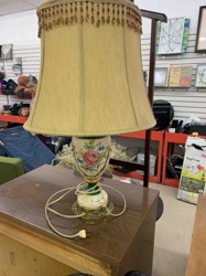 Vintage Ornate Floral Ceramic Table Lamp with Beaded Lampshade
