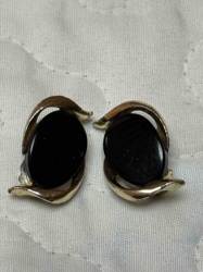 Vintage Black Stone and Gold-Toned Clip-On Earrings