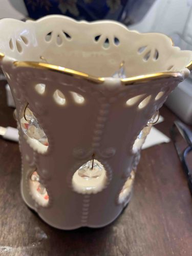 Lenox Pierced Ivory Scalloped Candle Holder with Prisms