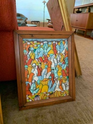 Framed Folk Art Market Scene Painting