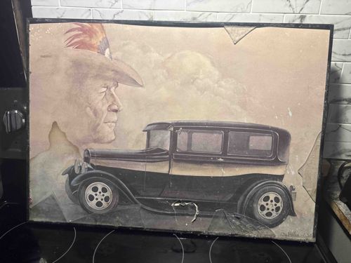 Vintage Patriotic-Themed Auto Art Print