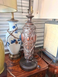 Carved Wood or Resin Table Lamp with Ornate Details