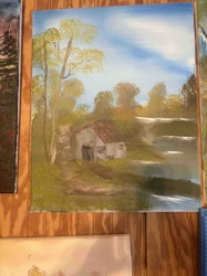 Autumn Landscape with Cottage and River Oil Painting