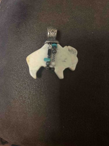 Buffalo Pendant with Turquoise and Beaded Detail