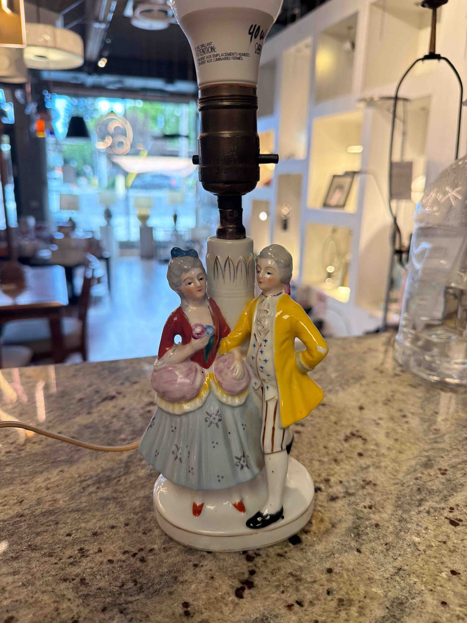 Vintage Occupied Japan Porcelain Courtly Couple Table Lamp