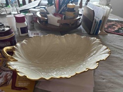 Lustreware Scalloped Dish with Gilt Handle