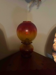 Opalescent Glass Oil Lamp Shade and Base