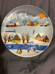 Winter Village Ice Skating Decorative Plate