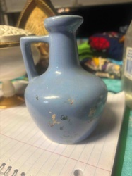 Small Light Blue Decorative Ewer/Pitcher with Faded Gold Accents
