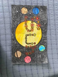 Hand-Drawn Space and Sun Initial Artwork