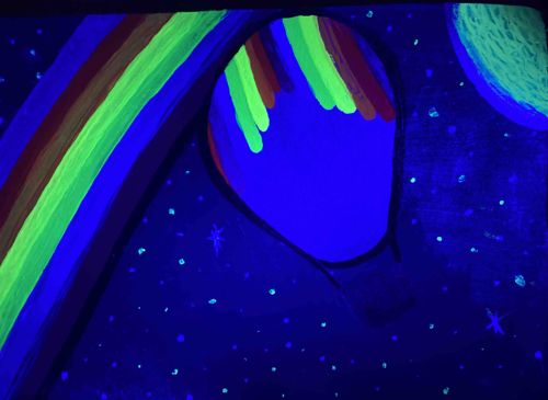 Hot Air Balloon and Rainbow Mural (Under Blacklight)