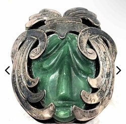 Art Deco Green Stone and Sterling Silver Mask Brooch/Pendant