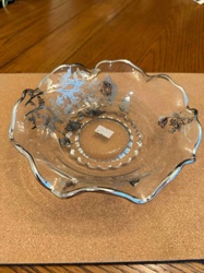 Silver Overlay Ruffled Glass Serving Bowl