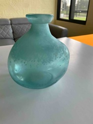 Aqua Hand-Blown Glass Vase with Organic Texture