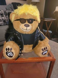 Campaign-Themed Plush Bear with Biker Jacket and Sunglasses