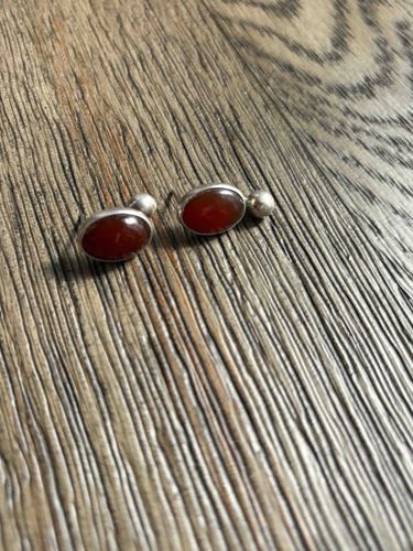 Carnelian Gemstone and Silver Cufflinks