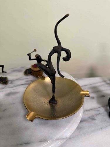 Atomic Era Brass and Wrought Iron Ashtray with Dancer Figurine