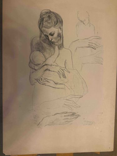 Pencil Sketch of Mother and Child with Supporting Studies